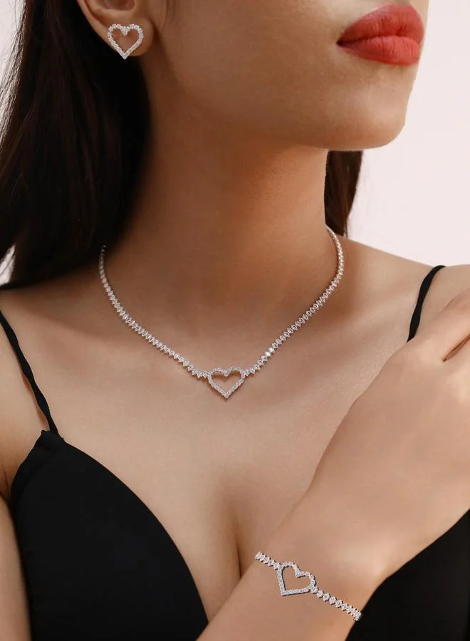 تايك تو طقم مجوهرات مزين بزخرفة القلب من عقد وسوار وأقراط