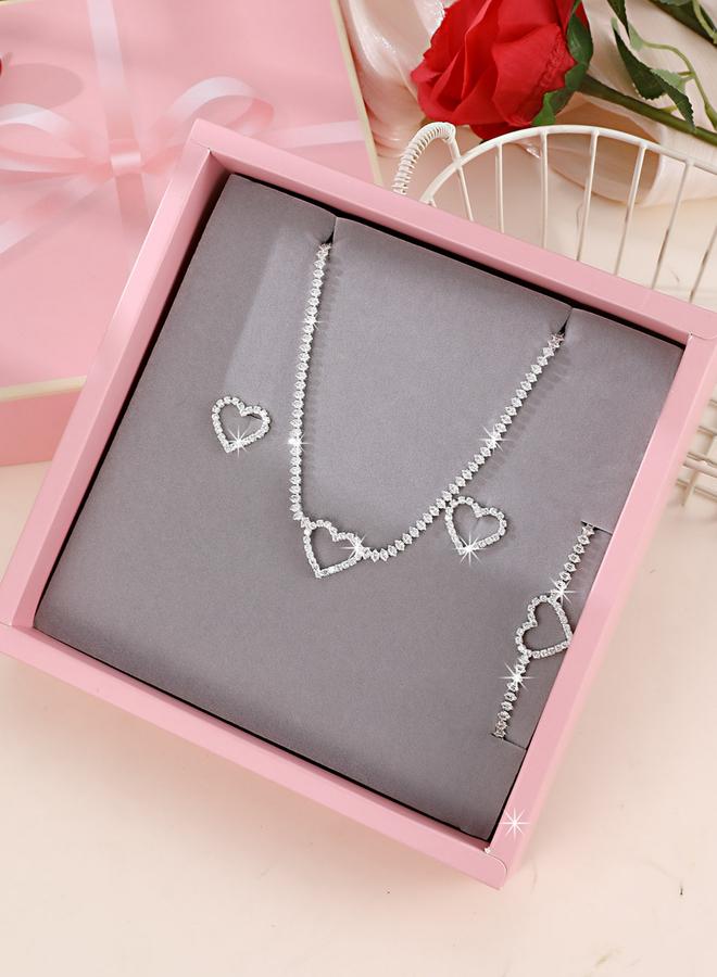 Take Two Embellished Heart Decor Necklace, Bracelet and Earrings Jewelry Set - Image 5