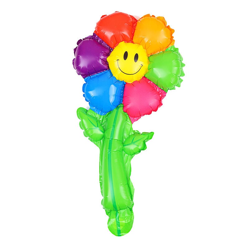 New Smiley Daisy Handheld Stick Medium Stick Aluminum Film Balloon Headwear Headband Stall Push-Sweep Code Activity Balloon - Image 1