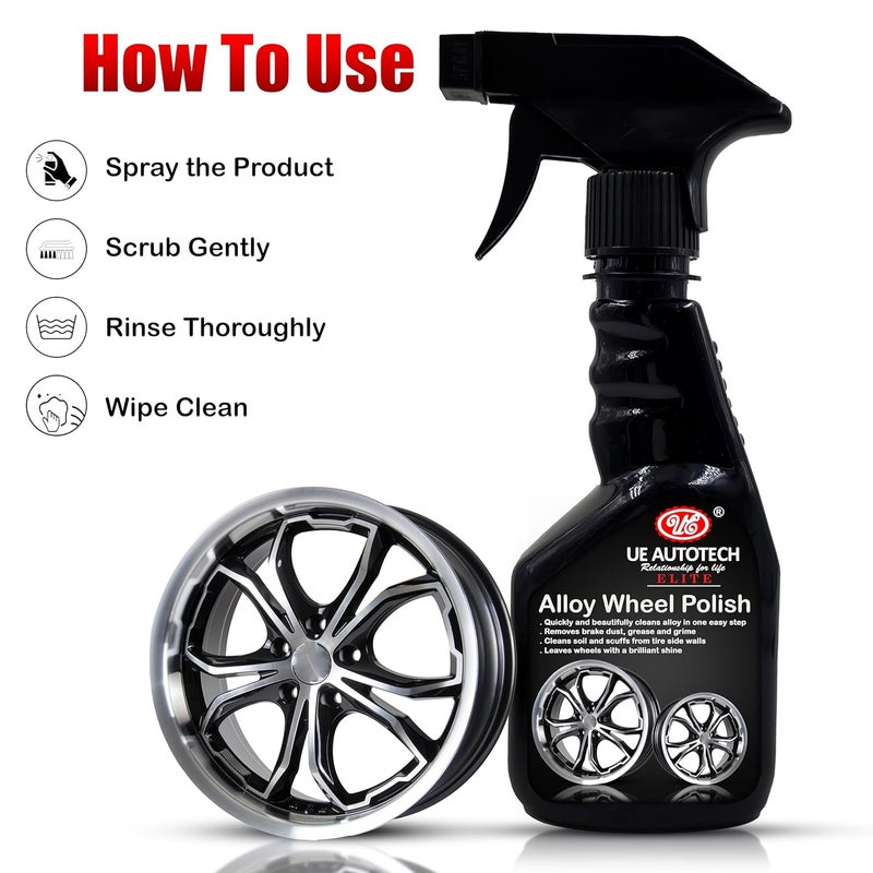 UE Elite Alloy Wheel & Tire Cleaner, Removing Surface rust, stains, oxidation, water spots, Dissolves brake dust and grime, Effective on painted and clear coated rims & tires, Brilliant shine - 200 ML - Image 4