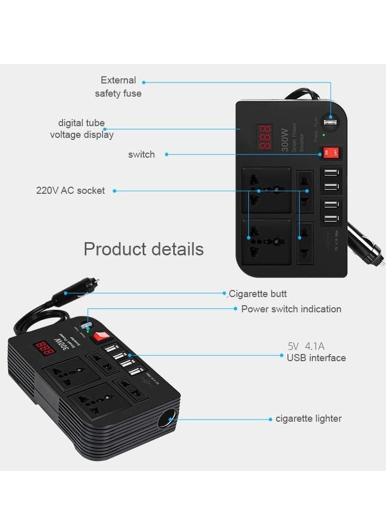 إلترازون "300W Car Power Inverter – DC 12V/24V to 220V AC with Fast Charging USB Ports & LED Display" - Image 4