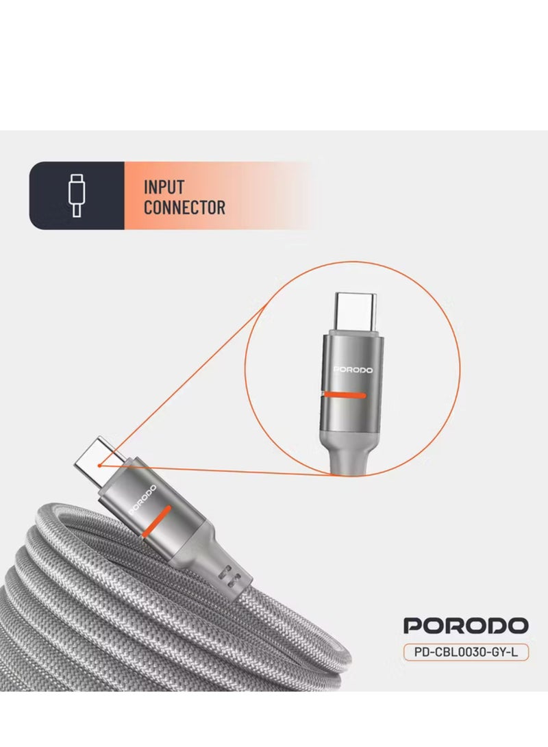 بورودو كابل مضفر مغناطيسي من Type-C إلى Lightning مع توصيل طاقة 30 وات، وطول الكابل 1.2 متر، وعمر افتراضي يزيد عن 15000 ثنية، وتصميم خالٍ من التشابك - رمادي - Image 5