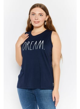 Women 2 Pieces Graphic Printed Pajama Set, Navy