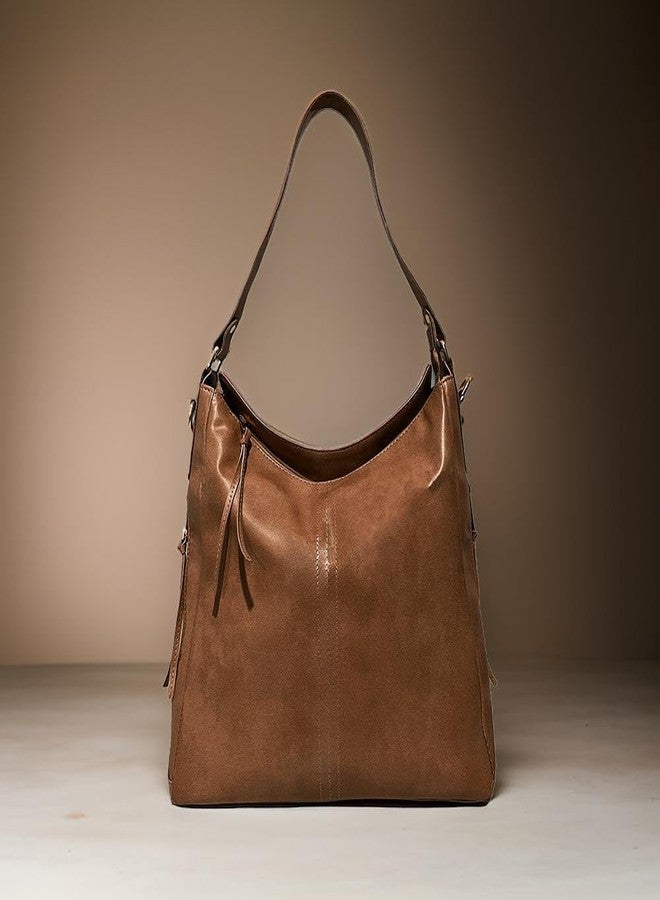 IMARS Fashion Brown Faux Leather Handbag for Women & Girls - Large Western Shoulder Bag with Top Handle, Multi-Pocket Design & Zipper Closure - Image 2