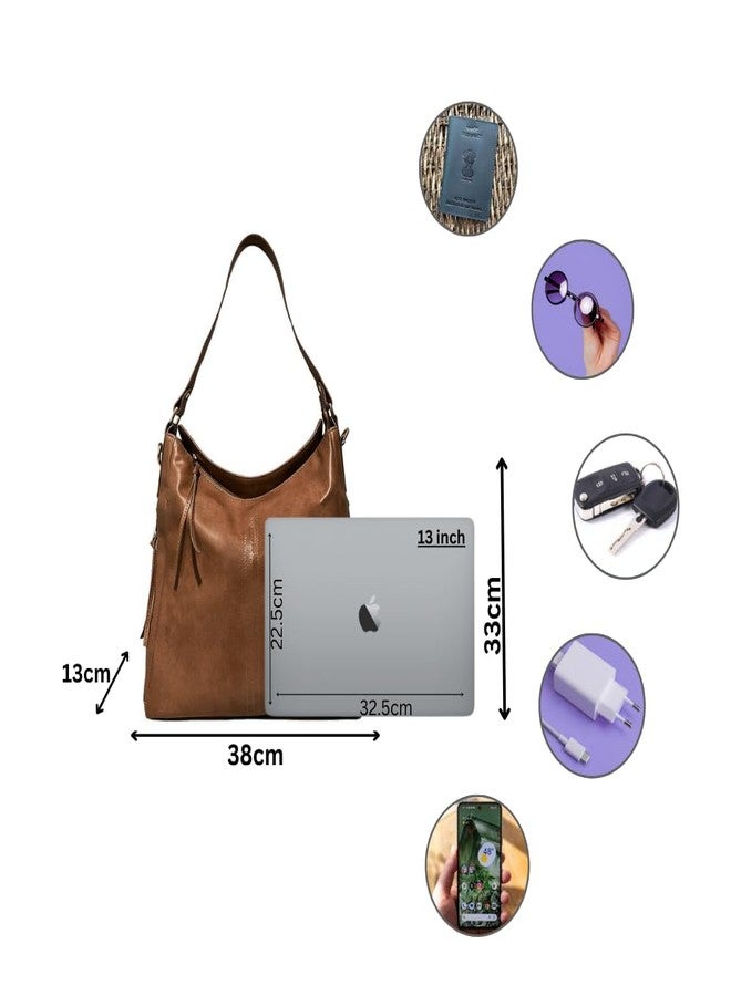 IMARS Fashion Brown Faux Leather Handbag for Women & Girls - Large Western Shoulder Bag with Top Handle, Multi-Pocket Design & Zipper Closure - Image 3