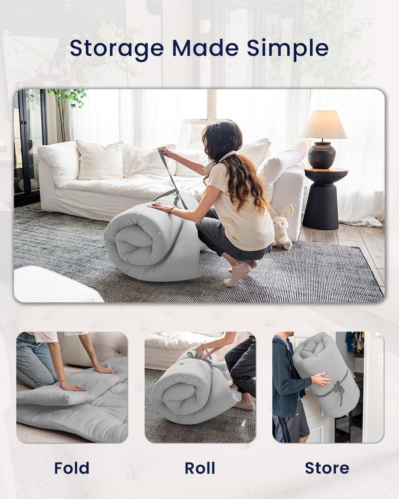 INDIAN DECOR 80356 Floor Futon Mattress Twin Size 39"x 80",100% Cotton 2.5'' Thicken Foldable Sleeping Pad,Portable Dormitory Mat,Roll Up Floor Lounger Bed for Adult (Light Grey) Kids Play PAD - Image 5