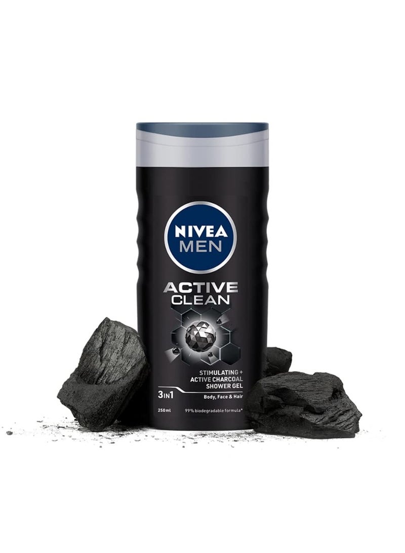 نيفيا غسول الجسم نيفيا للرجال أكتيف كلين مع جل الاستحمام بالفحم النشط للجسم والوجه والشعر 250 مل - Image 4