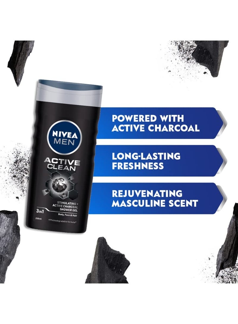 نيفيا غسول الجسم نيفيا للرجال أكتيف كلين مع جل الاستحمام بالفحم النشط للجسم والوجه والشعر 250 مل - Image 2