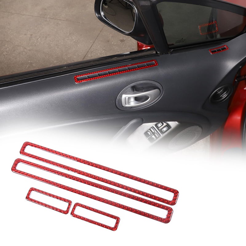 Car Door Air Outlet Trim Frame Sticker Compatible with Mitsubishi Eclipse 20062011 Soft Carbon Fiber Inner Door APillar Panel Trim Strips Red Carbon Car Door Air Outlet Trim Frame Sticker