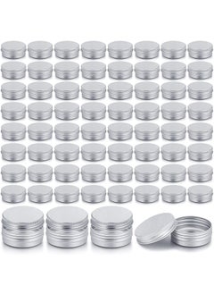 Patelai Patelai 64 Pieces Lip Balm Tin Containers Screw Top Round Tin Cans Aluminum Jar with Screw Lid, Empty Bottle Travel Cosmetic Sample Container for DIY(1 oz,Silver) 