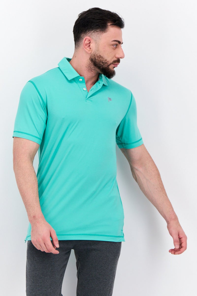 PUMA تي شيرت بولو للرجال بأكمام قصيرة مناسب للرياضة في الهواء الطلق، أخضر مائي - Image 1