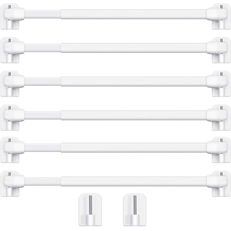 Jetec Jetec 6 Pieces Adjustable Plastic Net Curtain Rod 157275 Inch Self Adhesive Shower Curtain Rods for Window Cupboard Bars Tension Drill Less Accessories for Home Bathroom Hotel White