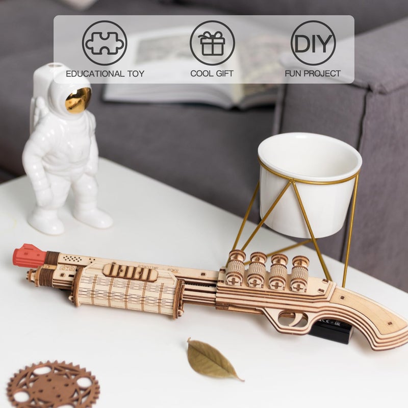 ROKR 3D Wooden Puzzles Model Kit Toy Gift Mechanical Model Brain Teaser for Adults to Build Gift for Friends and Family Shotgun Toy - Image 3