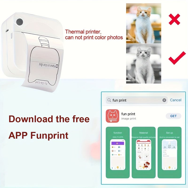 طابعة صور حرارية لاسلكية صغيرة الحجم باللون الأسود، متوافقة مع iOS وAndroid، محمولة بدون حبر، هدية مع بكرة ورق. - Image 3