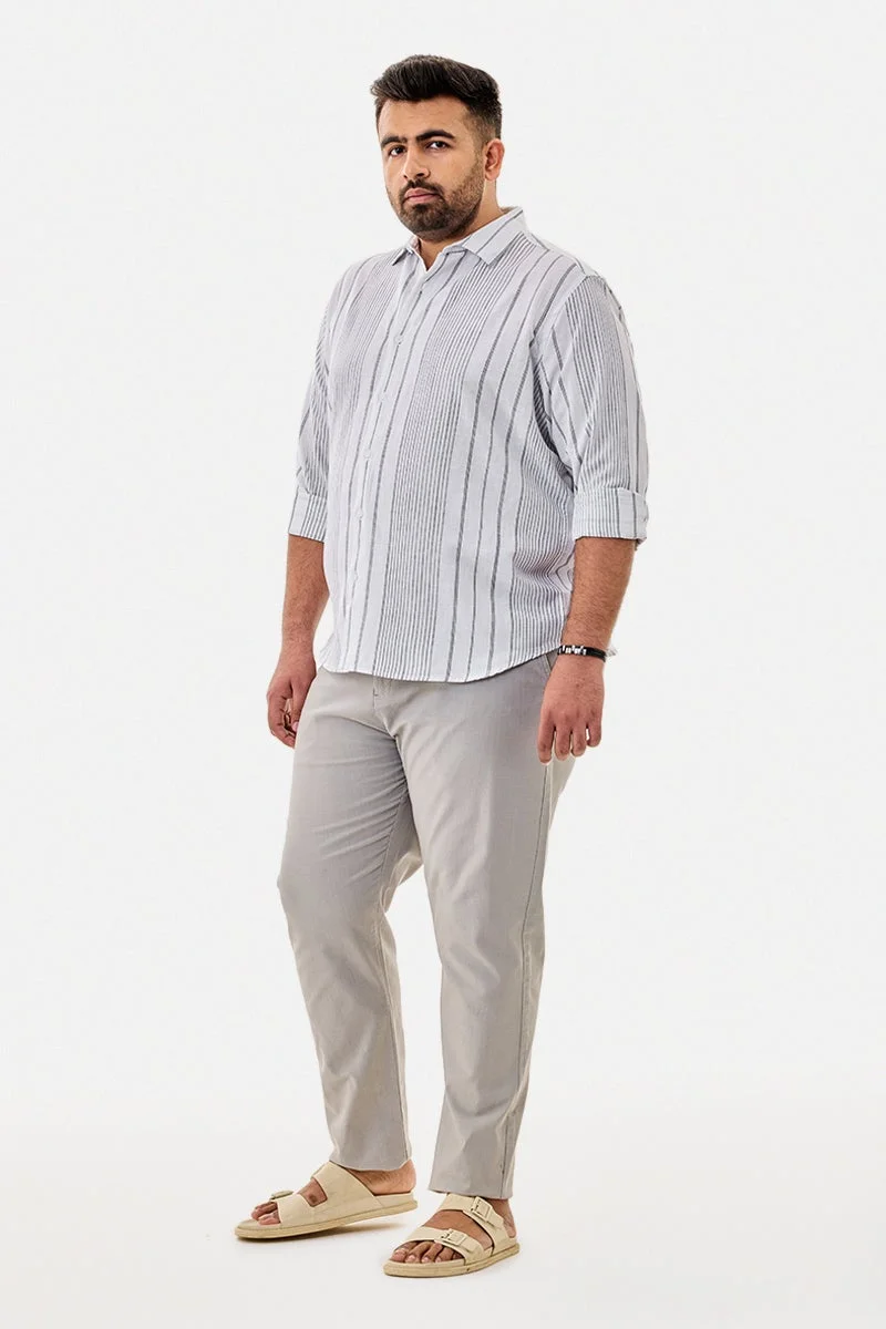 SNITCH Linen Blend Stripes Plus Size Shirt