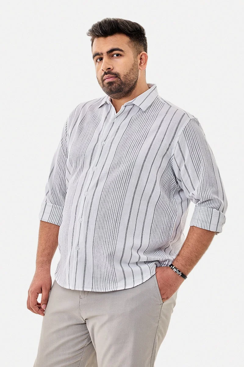 SNITCH Linen Blend Stripes Plus Size Shirt