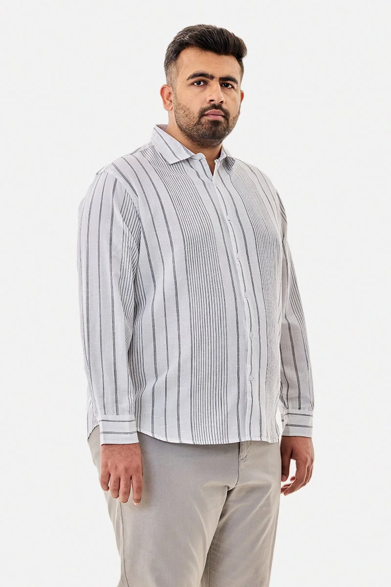 SNITCH Linen Blend Stripes Plus Size Shirt