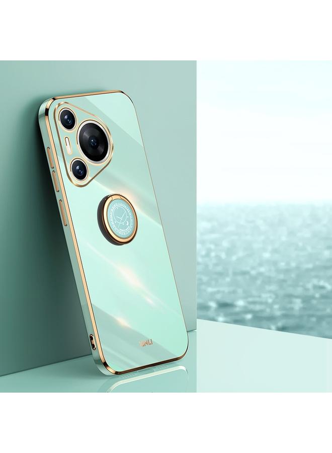 Case For Huawei Pura 70 Straight 6D Plating Gold Edge TPU Shockproof Case with Ring Holder