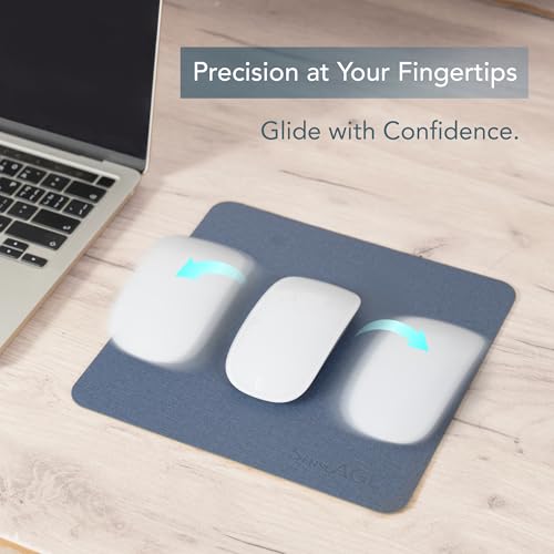 SenseAGE Slim Mouse Pad for Home/Office, Portable Mouse Mat for Computer & Laptop, Fabric Style Vegan Leather, Non-Slip Base, Compatible with Laser and Optical Mouse, 8.66” x 8.66” (Light Grey) - Image 4