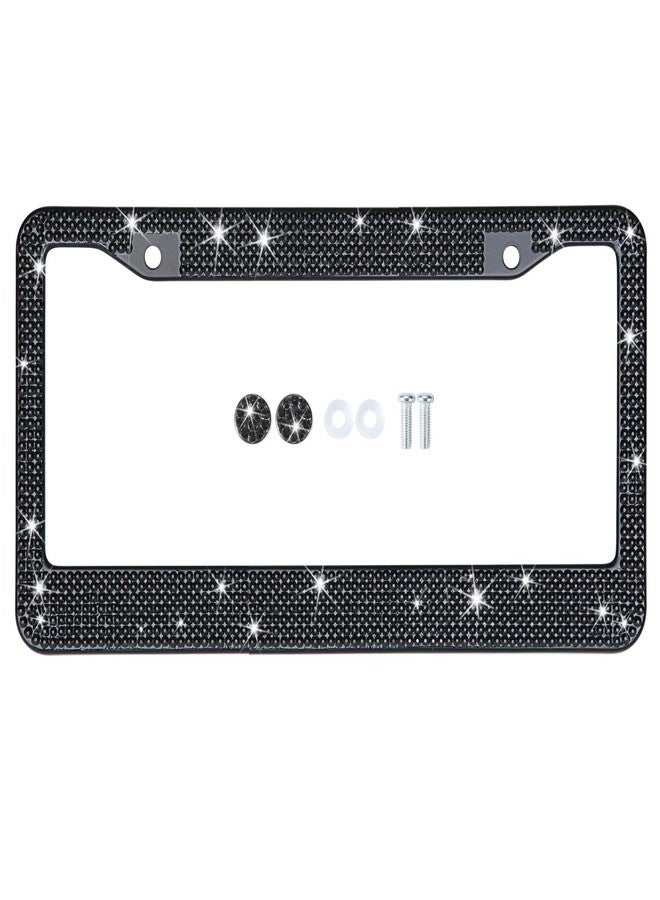 TZARROT Black Rhinestone Bling License Plate Frame, Metal Rust-Proof License Plate Cover Bling Car Accessories for Women Man - Image 4