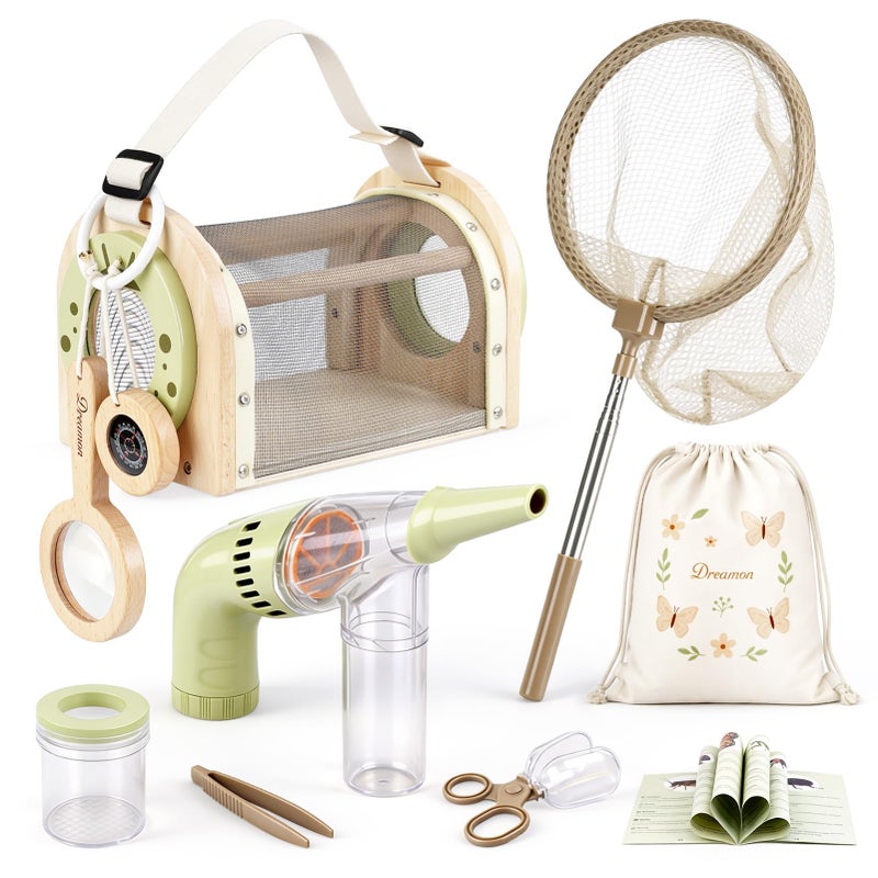 Dreamon Kids Bug Catching Kit 11PCS Outdoor Toys for Kids Ages 48 STEM Educational Toys Kids Explorer Kit with Wooden Bug Habitat Bug Vacuum Butterfly Net and Magnifying Glass - Image 3