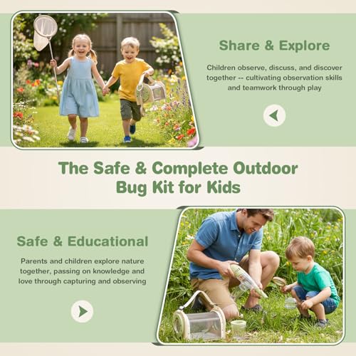 Dreamon Kids Bug Catching Kit 11PCS Outdoor Toys for Kids Ages 48 STEM Educational Toys Kids Explorer Kit with Wooden Bug Habitat Bug Vacuum Butterfly Net and Magnifying Glass - Image 5