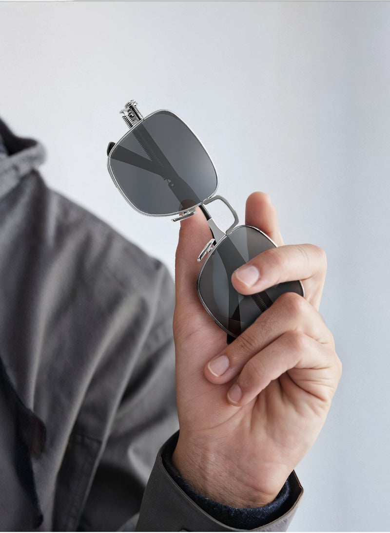 GREEN LION Sentina Polarized Full Rim Sunglasses with UV400 Protection / Lightweight Durable PC+CP Frame / Ergonomic Non-Slip Fit / Eye Fatigue Relief and Stylish Design - Silver - Image 5