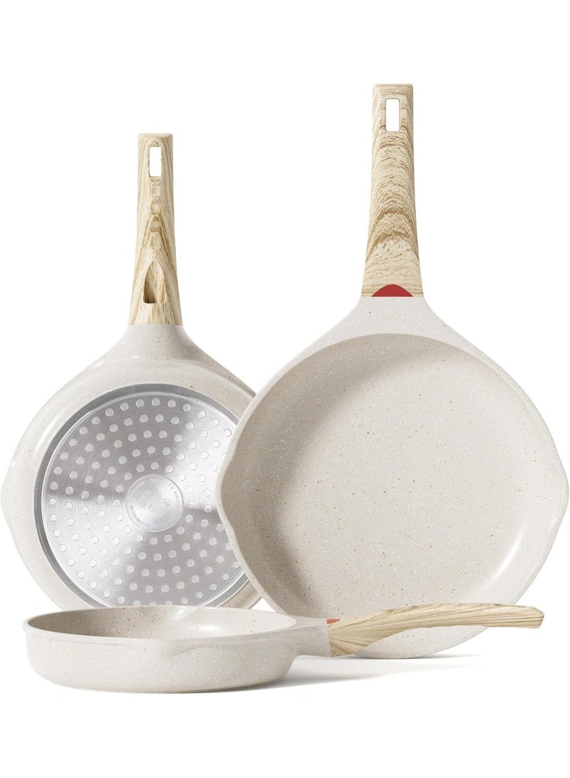 مقلاة غير لاصقة، مجموعة قلايات مصنوعة من الجرانيت للطبخ، مجموعة أواني طهي عجة بمقابض مقاومة للحرارة، هدية عيد ميلاد للستات (٨ إنش و ٩.٥ إنش و ١١ إنش) - Image 1