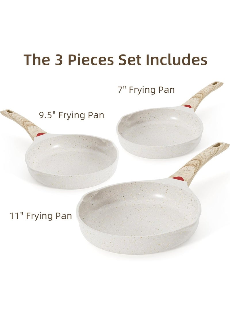 مقلاة غير لاصقة، مجموعة قلايات مصنوعة من الجرانيت للطبخ، مجموعة أواني طهي عجة بمقابض مقاومة للحرارة، هدية عيد ميلاد للستات (٨ إنش و ٩.٥ إنش و ١١ إنش) - Image 2