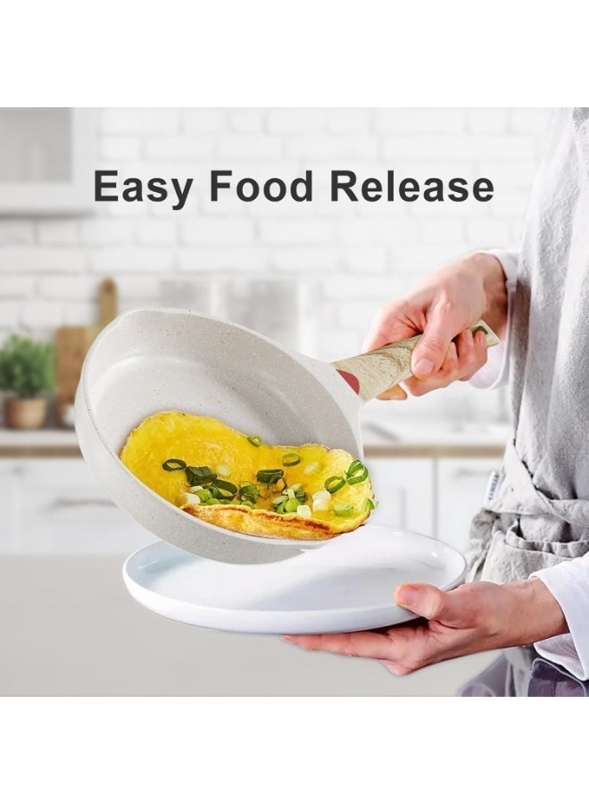 مقلاة غير لاصقة، مجموعة قلايات مصنوعة من الجرانيت للطبخ، مجموعة أواني طهي عجة بمقابض مقاومة للحرارة، هدية عيد ميلاد للستات (٨ إنش و ٩.٥ إنش و ١١ إنش) - Image 4