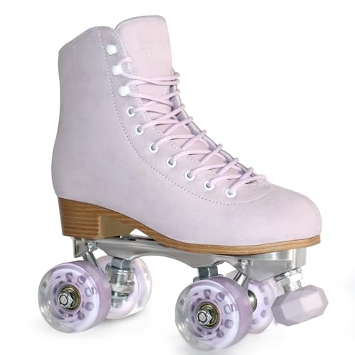 TUOSAMTIN Roller Skates for Women or Men with Height Adjustable Rubber Stoppers Retro Suede Quad Roller Skates for Outdoor and Indoor (Purple, 7) - Image 1