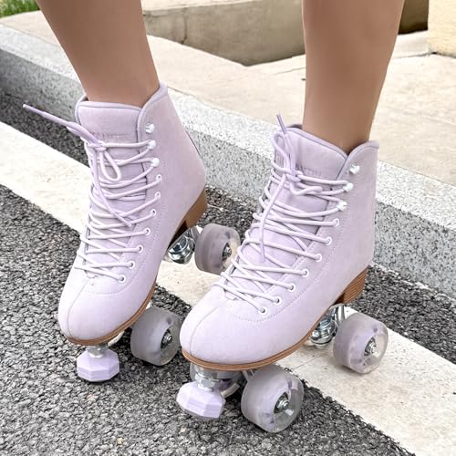 TUOSAMTIN Roller Skates for Women or Men with Height Adjustable Rubber Stoppers Retro Suede Quad Roller Skates for Outdoor and Indoor (Purple, 7) - Image 3