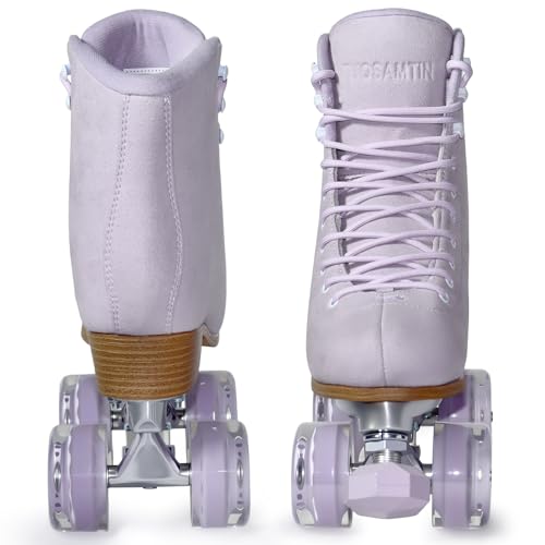 TUOSAMTIN Roller Skates for Women or Men with Height Adjustable Rubber Stoppers Retro Suede Quad Roller Skates for Outdoor and Indoor (Purple, 7) - Image 5