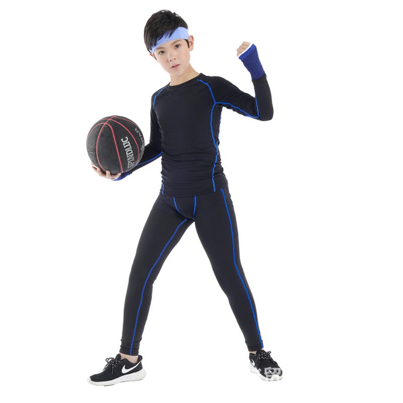 Generic Kids Fitness Suit Compression Quick-Dry black blue