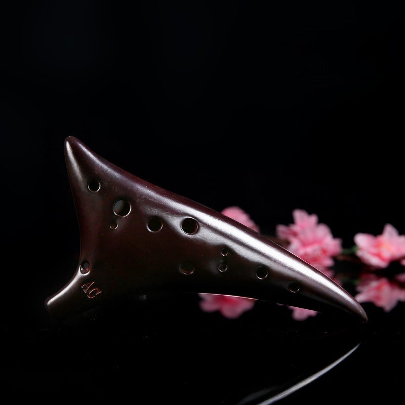 12-Hole Alto C Ocarina Starter Tail-End Design Smoked (color box + Teaching Material + lanyard + cloth cover)
