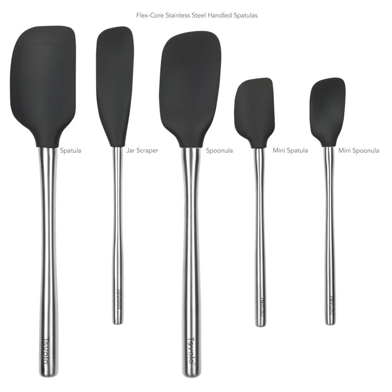 Tovolo Stainless Steel Handled Silicone Spatula Set of 5, Dishwasher Safe Kitchen Spatula Set for Cooking Baking, BPA Free Silicone Spatula set with Metal Steel Handle, Black - Image 3