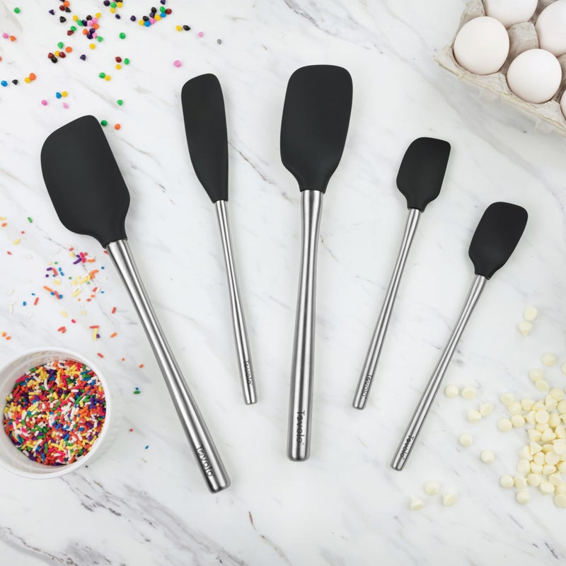Tovolo Stainless Steel Handled Silicone Spatula Set of 5, Dishwasher Safe Kitchen Spatula Set for Cooking Baking, BPA Free Silicone Spatula set with Metal Steel Handle, Black - Image 4