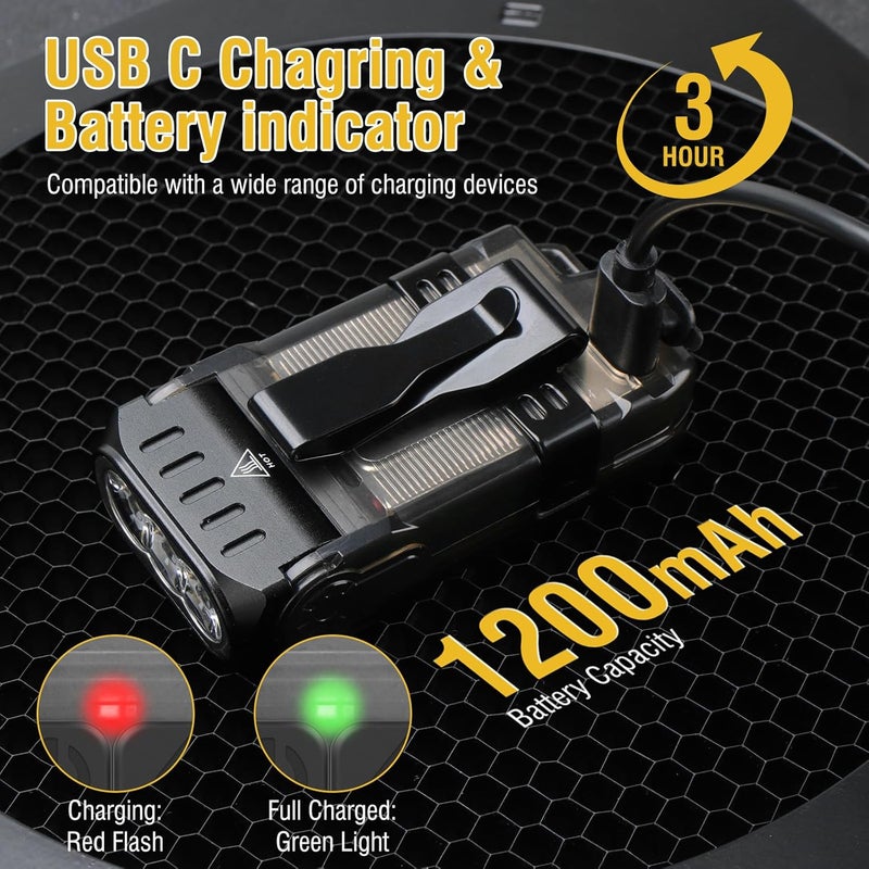 BORUIT V15 LED Small Powerful EDC Flashlight with Warm White Red Light,Super Bright USB C Rechargeable 10 Modes Mini Pocket Keychain Flash Light with Clip,IP67 Waterproof,80°Head Swivels,Tail Magnet - Image 4