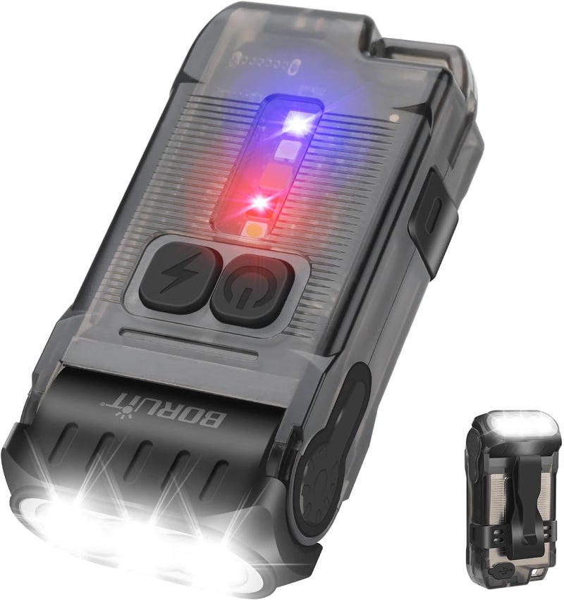 BORUIT V15 LED Small Powerful EDC Flashlight with Warm White Red Light,Super Bright USB C Rechargeable 10 Modes Mini Pocket Keychain Flash Light with Clip,IP67 Waterproof,80°Head Swivels,Tail Magnet - Image 1