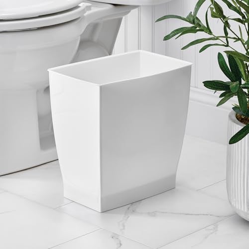 InterDesign iDesign,Plastic Spa Rectangular Trash, Waste Basket Garbage Can for Bathroom, Bedroom, Home Office, Dorm, College, 2.5 Gallon, White - Image 3