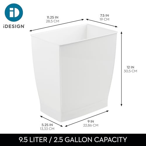 InterDesign iDesign,Plastic Spa Rectangular Trash, Waste Basket Garbage Can for Bathroom, Bedroom, Home Office, Dorm, College, 2.5 Gallon, White - Image 4
