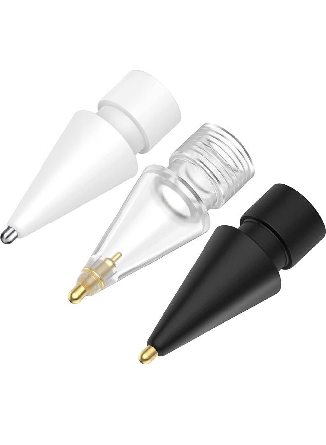 3-Piece Apple Pencil Replacement Tips for Apple Pencil 2nd Gen and 1st Gen, Upgraded Longer Fine Point High Sensitive, No Wear Out Noiseless Precise Control Stylus Tip (Clear+Black+White) - Image 1