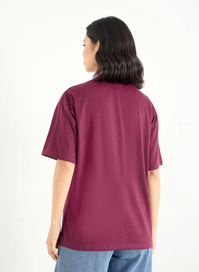 Styli Styli Burgundy Slogan Oversized T-Shirt