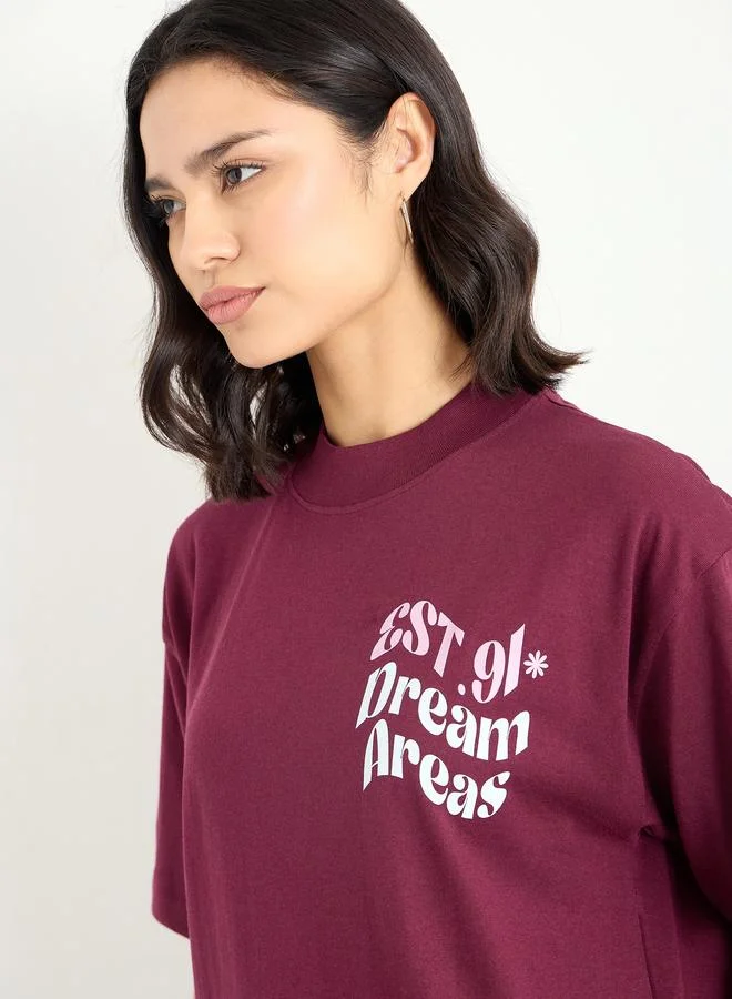 Styli Styli Burgundy Slogan Oversized T-Shirt