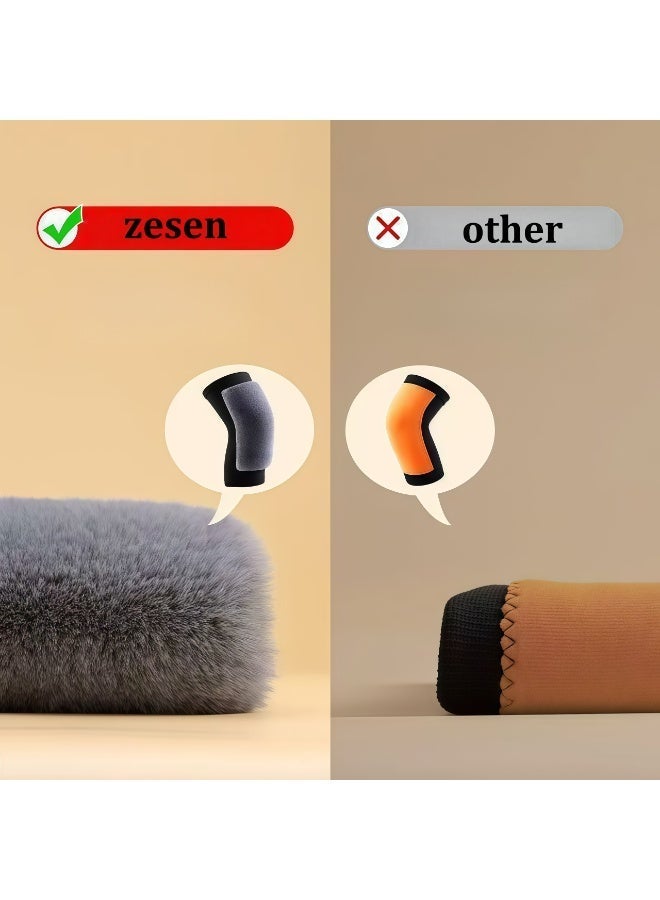 Zesen Unisex Extra Thick Faux Rabbit Fur Knee Brace Warmers, Soft Plush Lining Thermal Short Knee Sleeves for Winter Joint Pain Relief, Elderly, Daily Walking Sports - Image 5