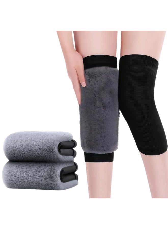 Zesen Unisex Extra Thick Faux Rabbit Fur Knee Brace Warmers, Soft Plush Lining Thermal Short Knee Sleeves for Winter Joint Pain Relief, Elderly, Daily Walking Sports - Image 1