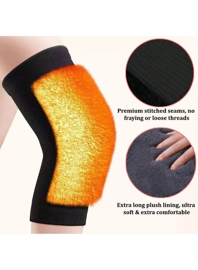 Zesen Unisex Extra Thick Faux Rabbit Fur Knee Brace Warmers, Soft Plush Lining Thermal Short Knee Sleeves for Winter Joint Pain Relief, Elderly, Daily Walking Sports - Image 3