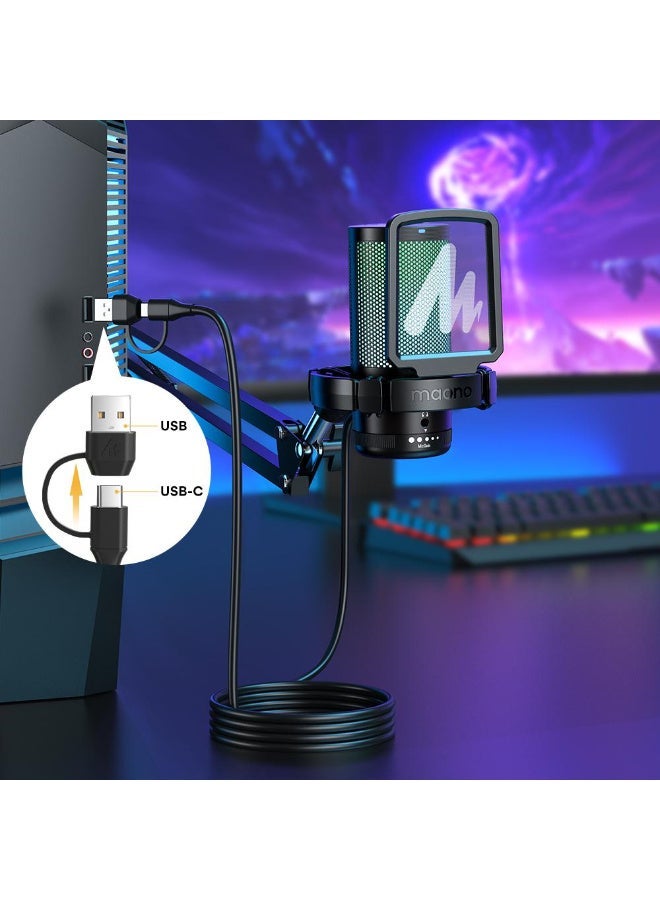 MAONO DGM20 Professional USB Microphone for Live Streaming, Gaming & Content Creation | High-Quality Condenser Microphone with Noise Reduction, Real-Time Monitoring, Tap-to-Mute Function & RGB Lighting | Ideal for Gaming, Podcasting, Voice Recording, YouTube, Online Meetings & Content Creators | Black - Image 3
