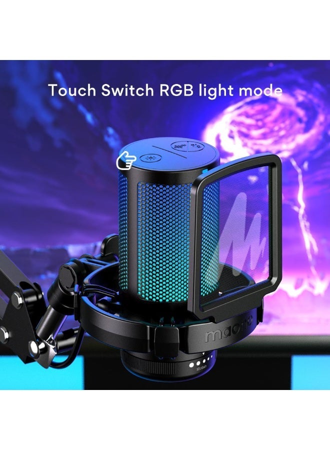ماونو مايكروفون احترافي MAONO DGM20 USB للبث المباشر والألعاب وصناعة المحتوى | ميكروفون كوندنسر عالي الجودة مع عزل الضوضاء ومراقبة صوت فورية وزر كتم سريع باللمس وإضاءة RGB | مناسب للجيمينج والبودكاست وتسجيل الصوت والاجتماعات واليوتيوب وصناع المحتوى | لون أسود - Image 5