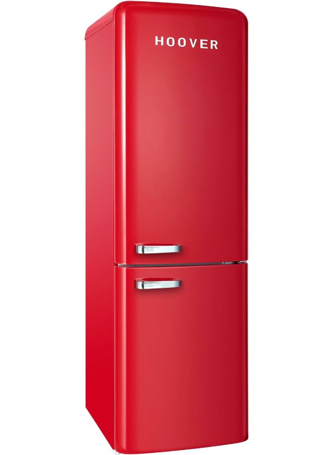 Hoover 300 Liters Bottom Mount Retro Style Refrigerator Total No Frost & Humidity Control Metal Texture Handle Electronic Control & Led Light Silver Strip & Ice Twister Hbr-M300-Rr (Red) HBR-M300-RR Red